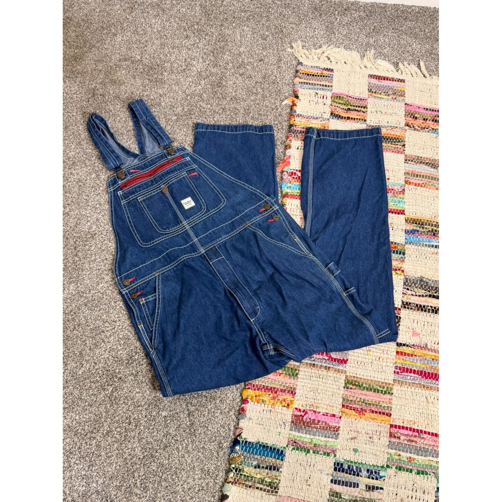 Eddie Bauer Workwear Mens Denim Overalls Blue Bib Carpenter Pants Large